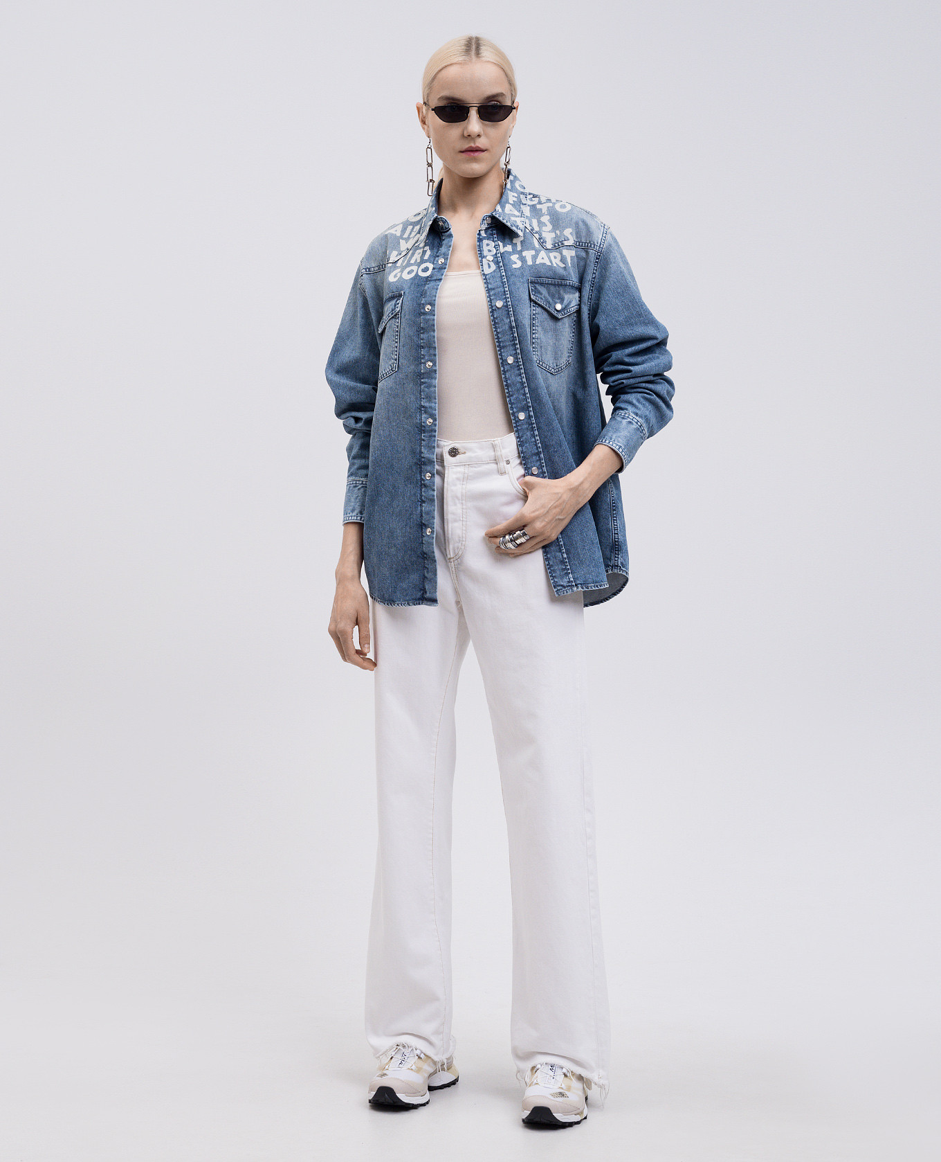 

Blue denim shirt with a print of the inscription Maison Margiela MM6