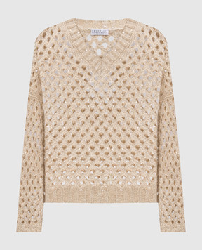 Brunello Cucinelli Beige openwork sweater with sequins MEA338202