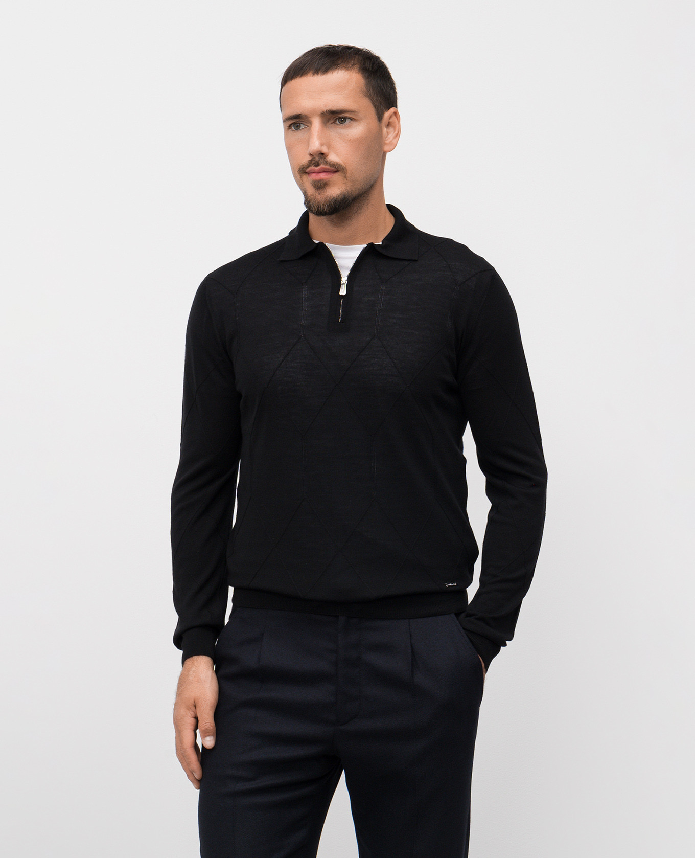 

Black wool polo shirt with pattern Enrico Mandelli