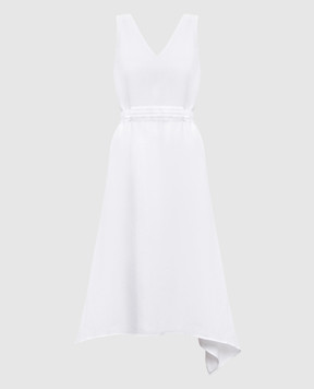 Peserico White linen dress with monil chain E02485A02600