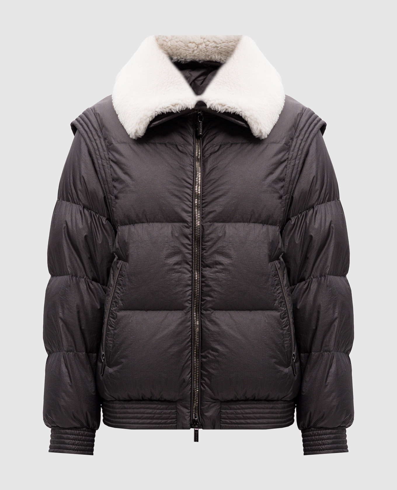Gray mireia down jacket with detachable sleeves moorer