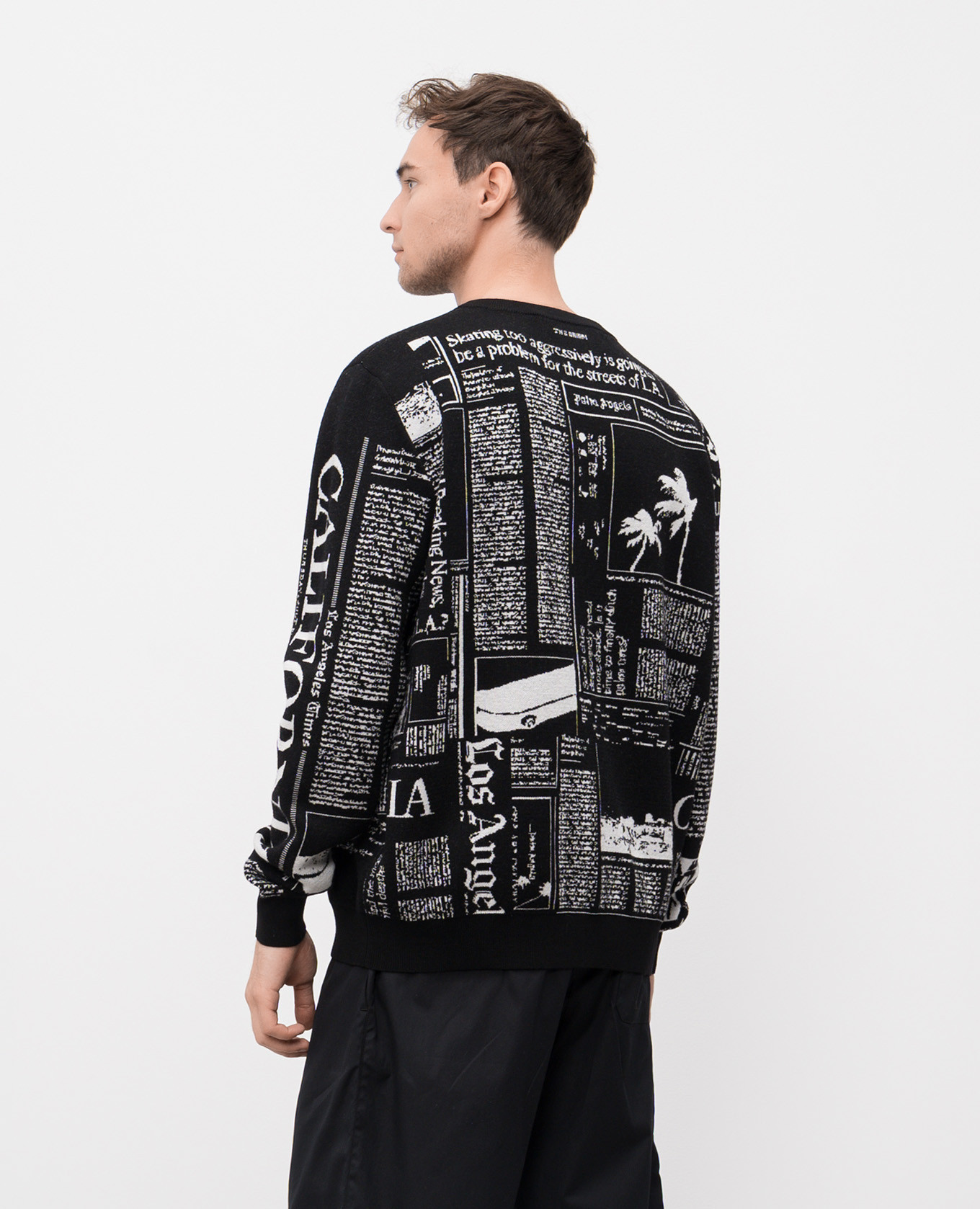 Black wool sweater with a pattern Palm Angels 4