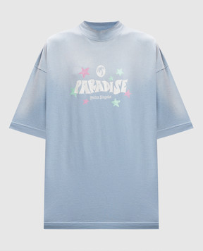 Palm Angels Blue T-shirt with logo PWAA017S25JER001