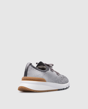Brunello Cucinelli Gray sneakers with leather inserts with a textured logo MZUKISO250