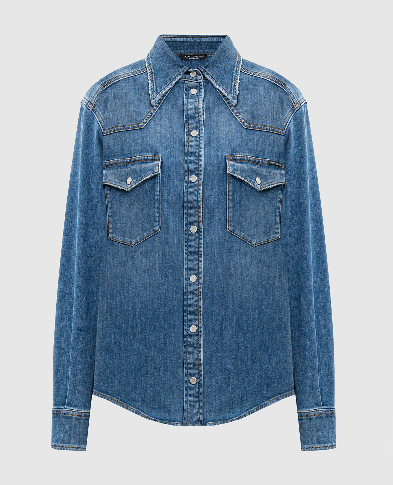 Blue denim shirt with logo patch Dolce&Gabbana