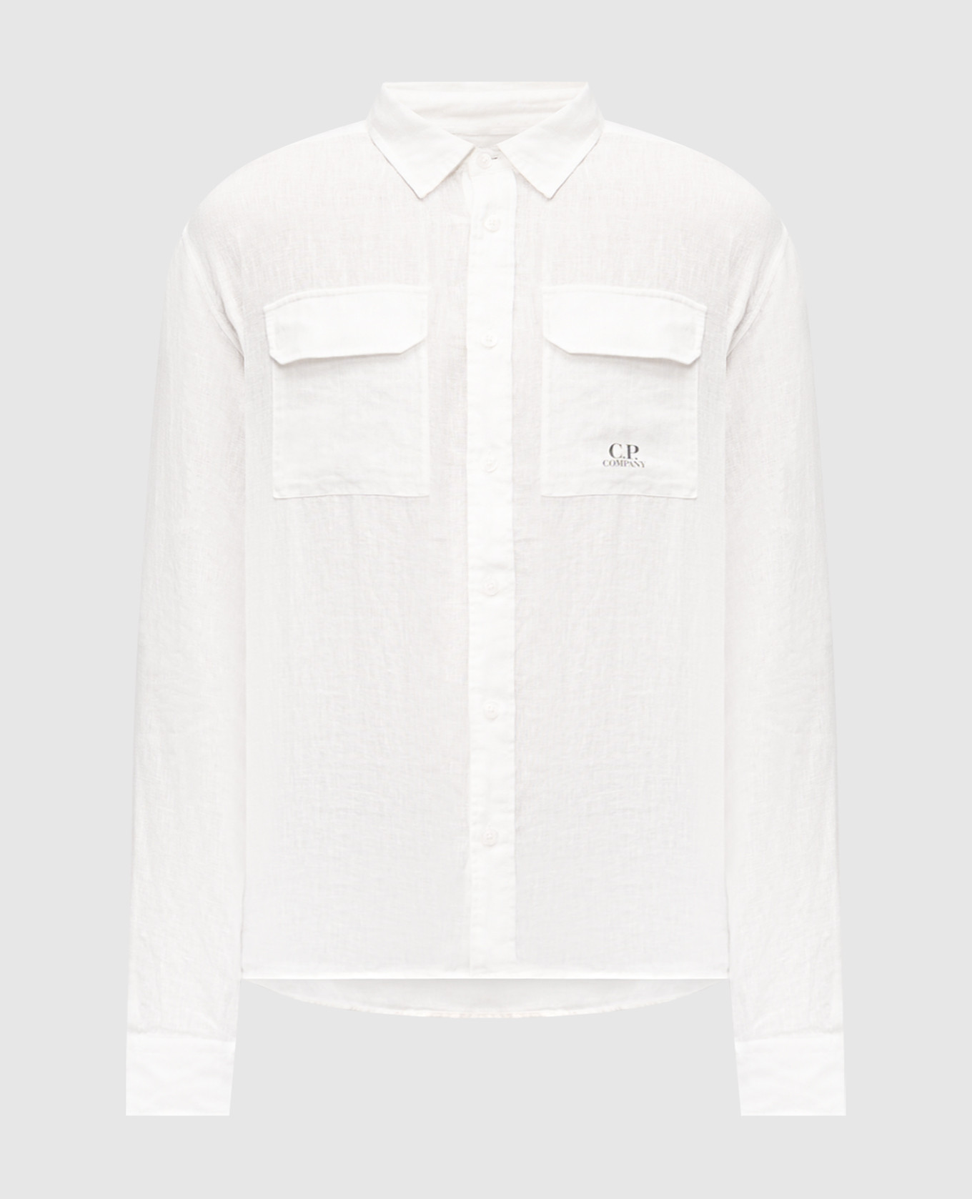 

White linen shirt with logo print C.P. Company