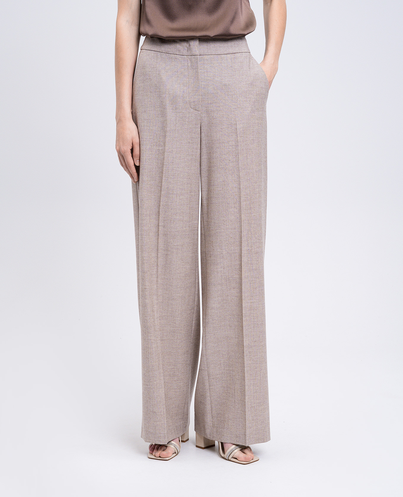 Beige checked wool pants Peserico 3