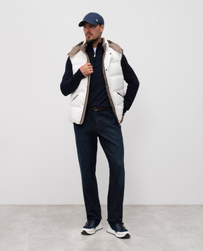 Cashmere&Whiskey Blue merino wool jumper with zipper 77397