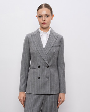 Peserico Grey double-breasted striped wool jacket S0119903362