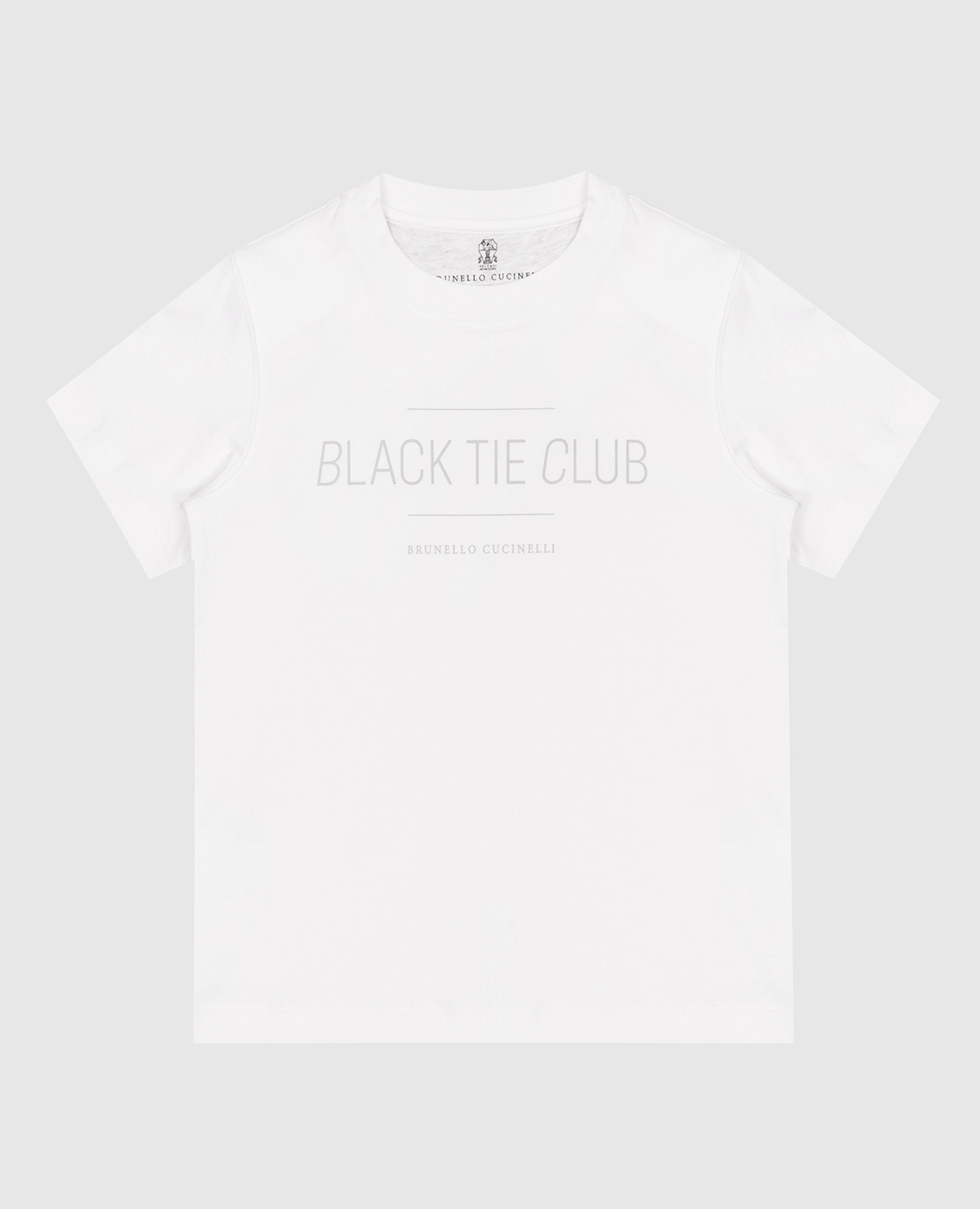 Children's white t-shirt with black tie club print brunello cucinelli