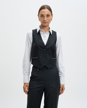 Peserico Gray wool vest with monil chain and lurex S0311703359