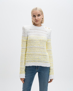 Balmain White tweed sweater with sequins DF1KD005KG71