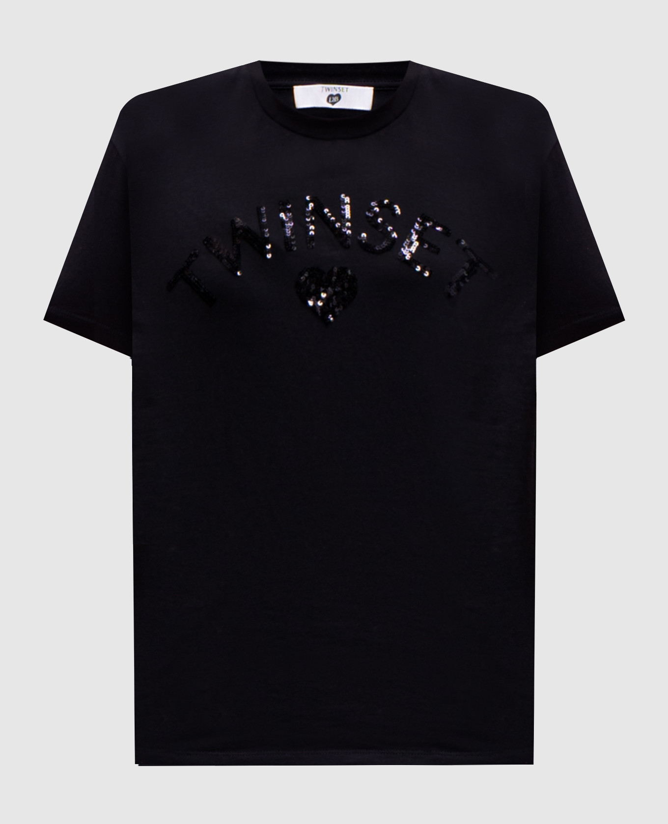 Black T-shirt with embroidered logo and sequins Twinset