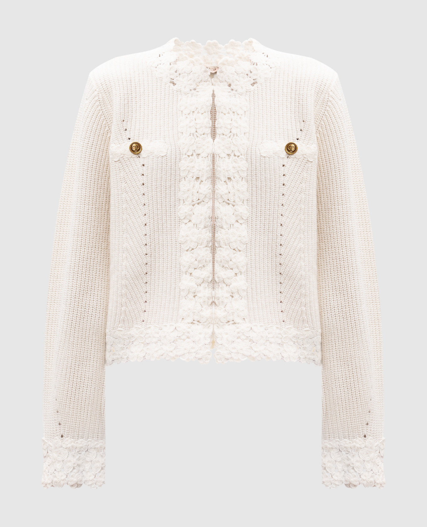 

White wool cardigan with floral logo embroidery Twinset