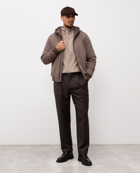 Cashmere&Whiskey Beige merino wool sweater with geometric pattern CH06