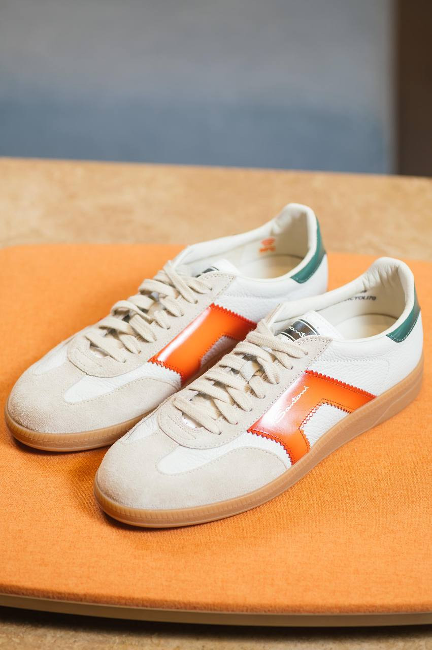 Beige leather DBS OLY sneakers with logo Santoni