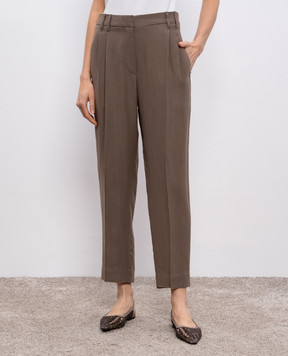 Brunello Cucinelli Brown linen pants with a monil chain MH126P8292