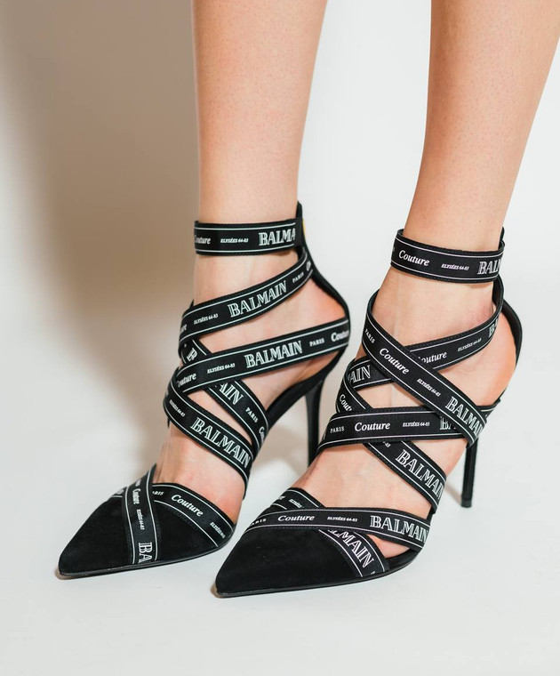 サンダル・ミュール BALMAIN EN1UH092TKWB 0PA Sandals ribbon suede pump couture Couture suede heels with Balmain ribbon motif black black