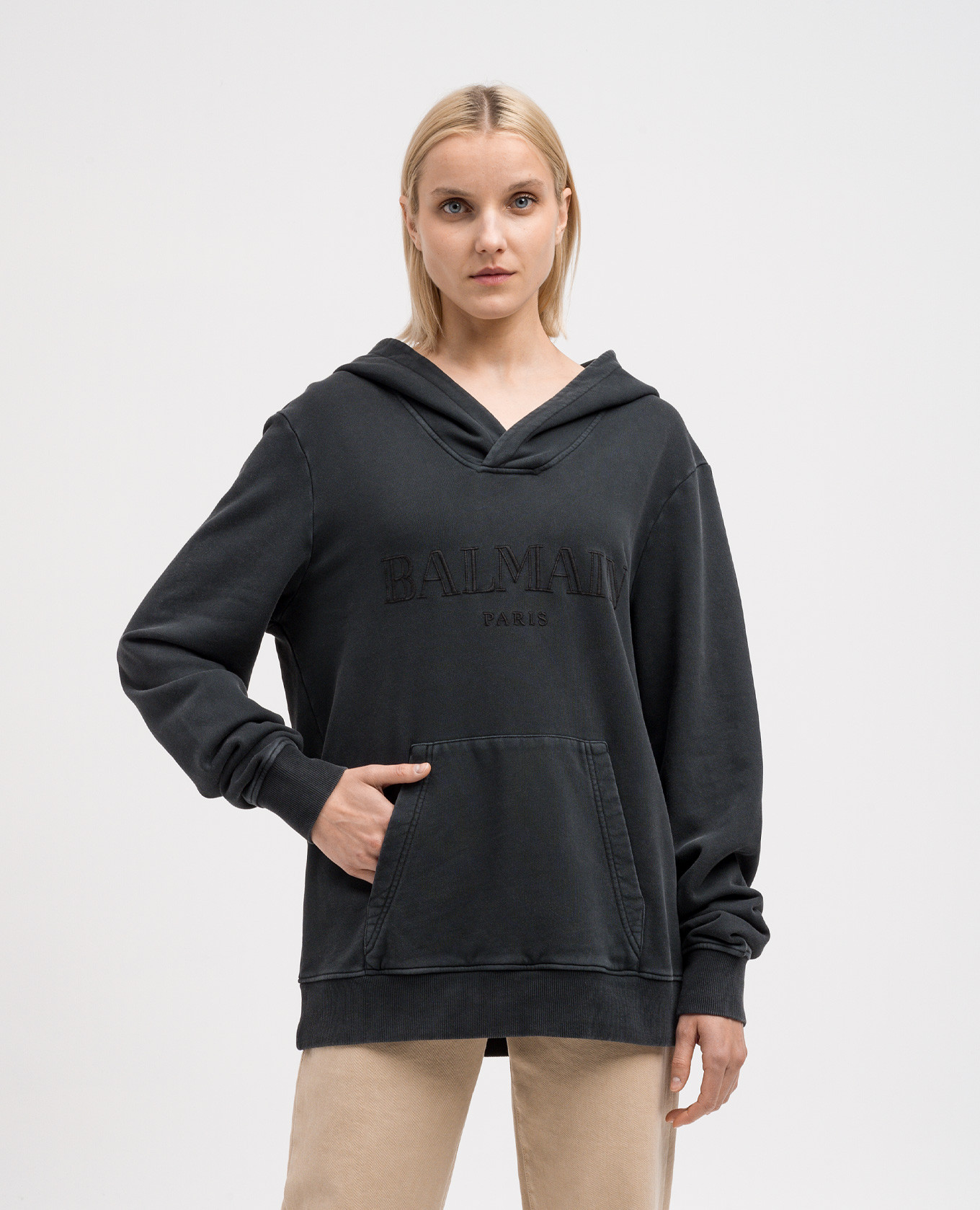 

Gray hoodie with logo embroidery Balmain, Grey