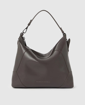 Brunello Cucinelli Brown leather BC Duo bag with logo MBTKD2738