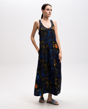 Asceno Black Allie printed silk dress D067F04C438