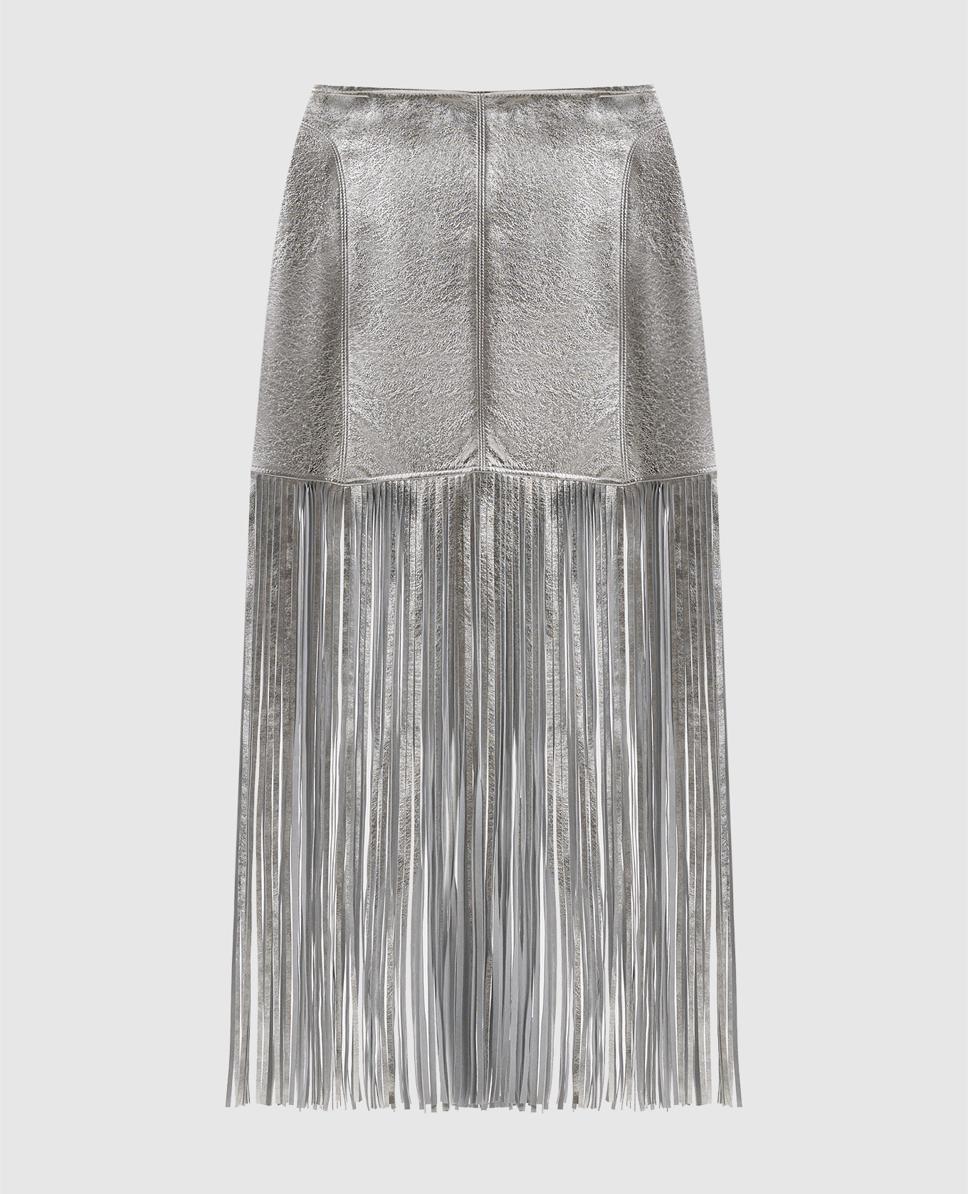 Lauren silver leather skirt with fringe Simonetta Ravizza