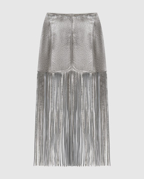 Simonetta Ravizza Lauren silver leather skirt with fringe S05SK60L1