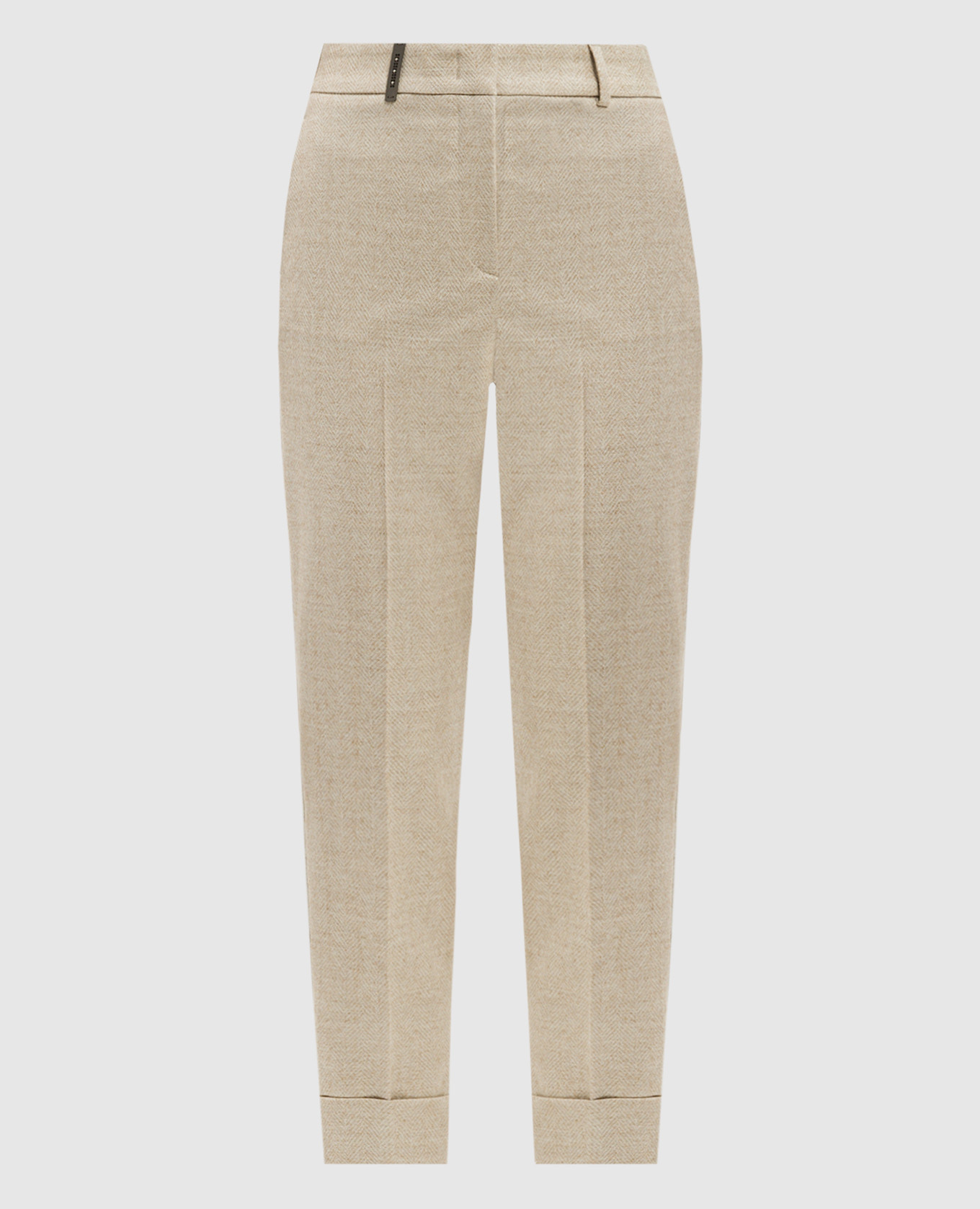 Beige wool and lurex pants with monil chain Peserico
