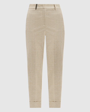 Peserico Beige wool and lurex pants with monil chain A0475308329
