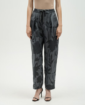 Brunello Cucinelli Gray linen pants in a floral print MB650P8597