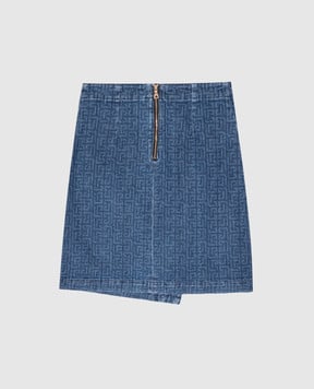 Balmain Children's blue denim skirt with branded print BX7A91D00381214