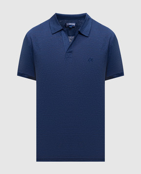 Vilebrequin Blue linen jersey polo with embroidered logo emblem PYRE9O00