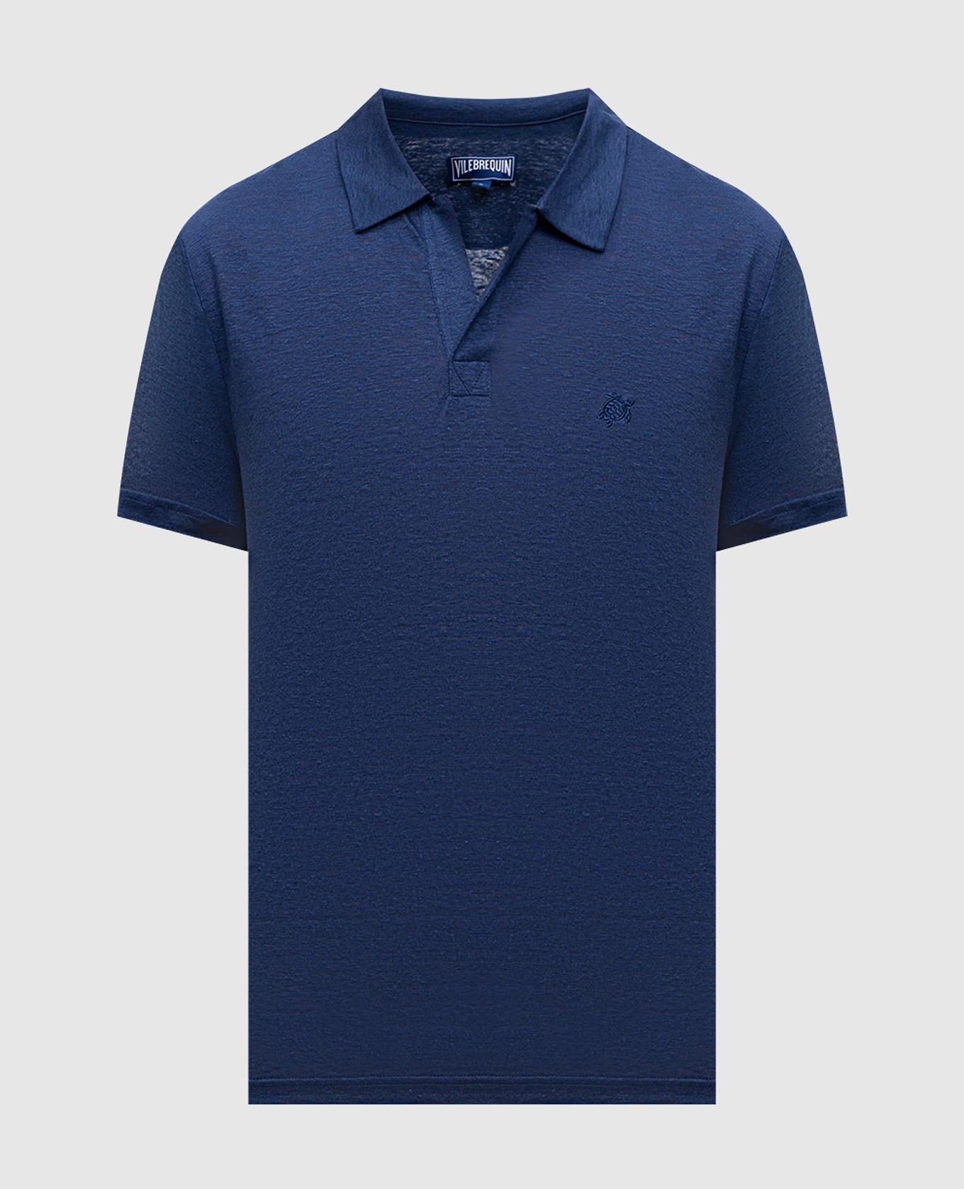 Blue linen jersey polo with embroidered logo emblem