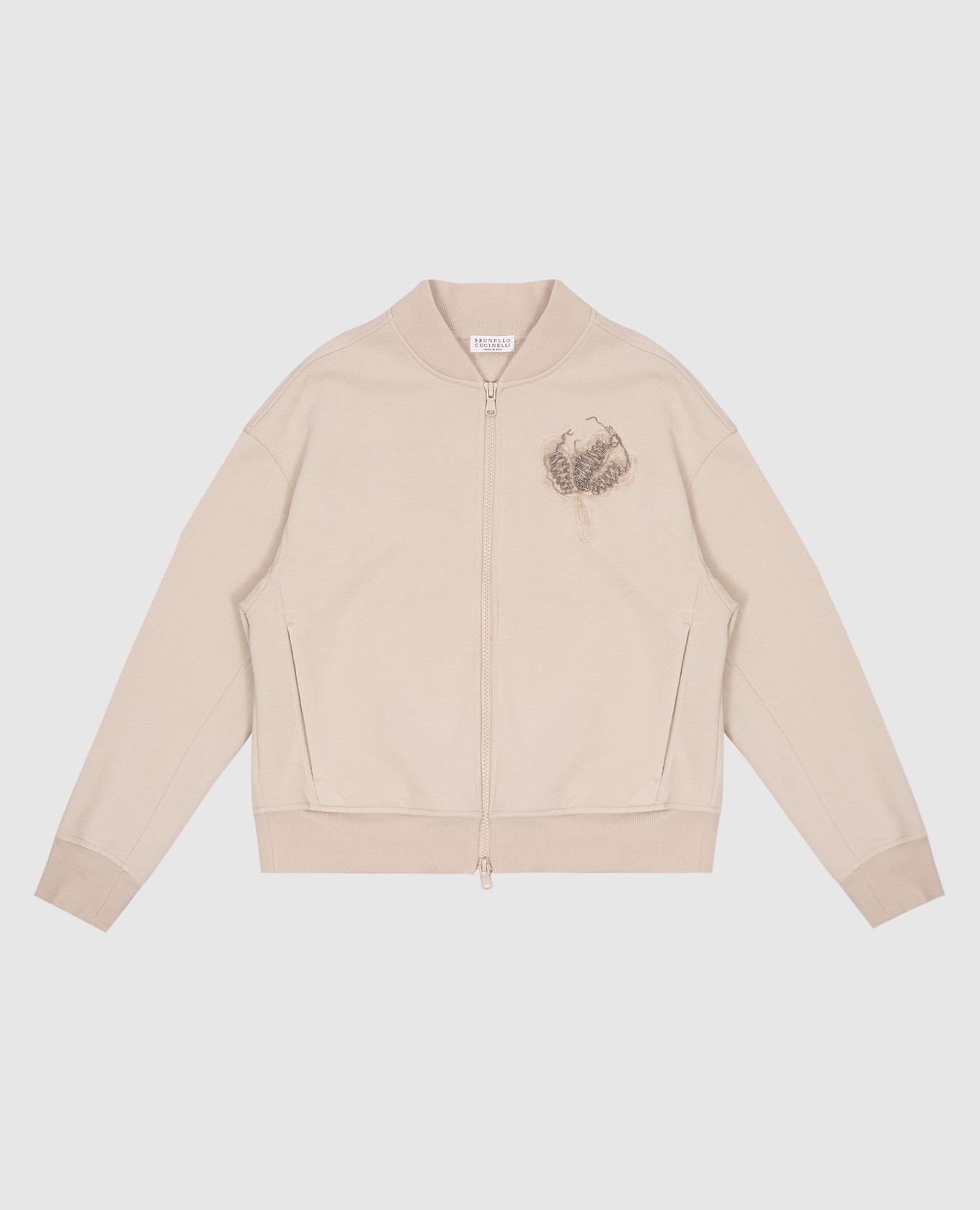Children's beige bomber jacket with an application brunello cucinelli