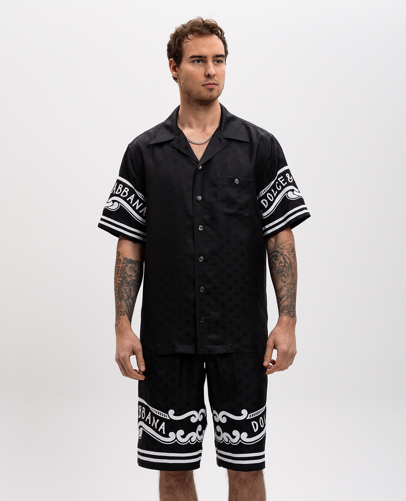 

Black silk shirt with logo pattern Dolce&Gabbana