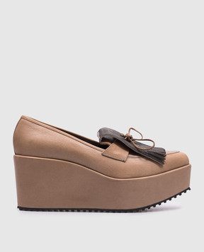 Brunello Cucinelli Beige leather shoes with monil chain MZDFLG079
