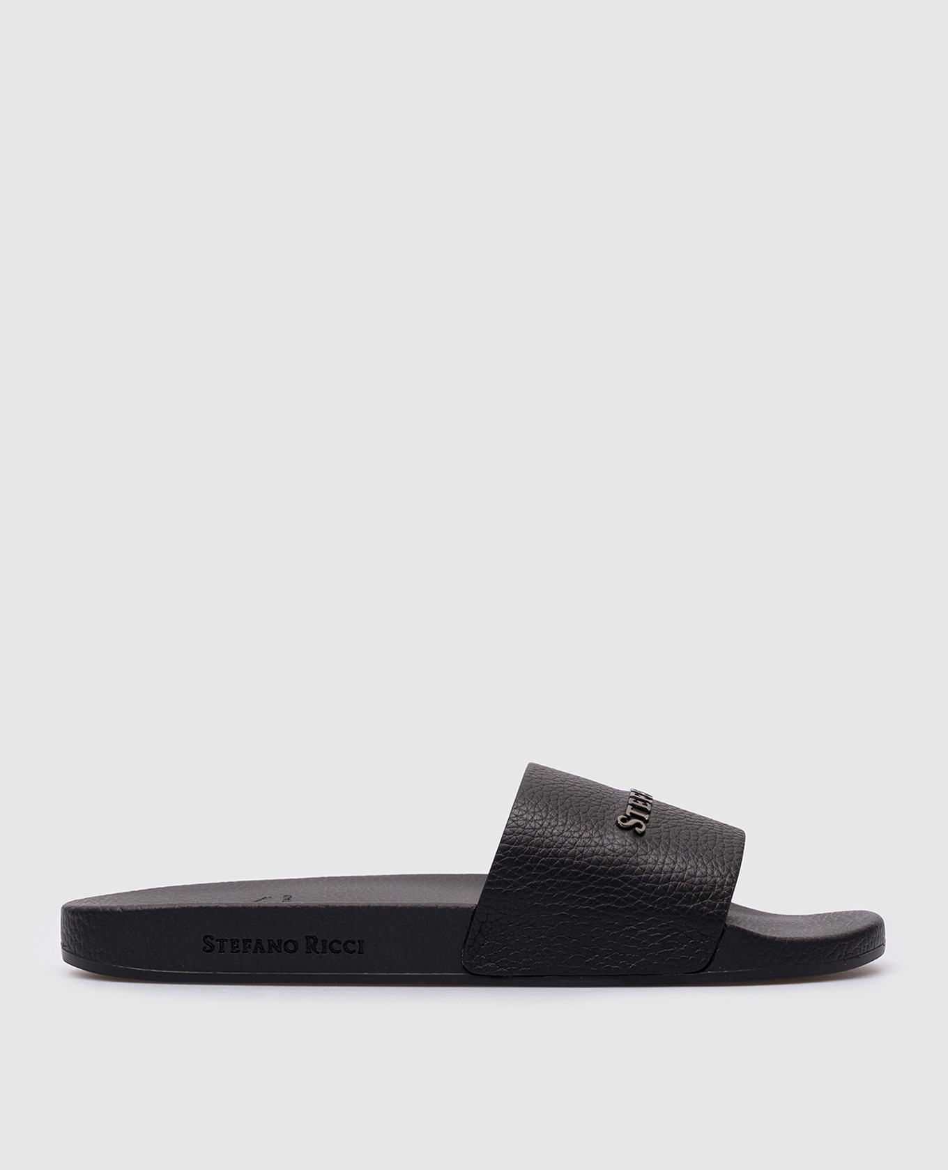 

Black leather flip flops with logo Stefano Ricci, Черный