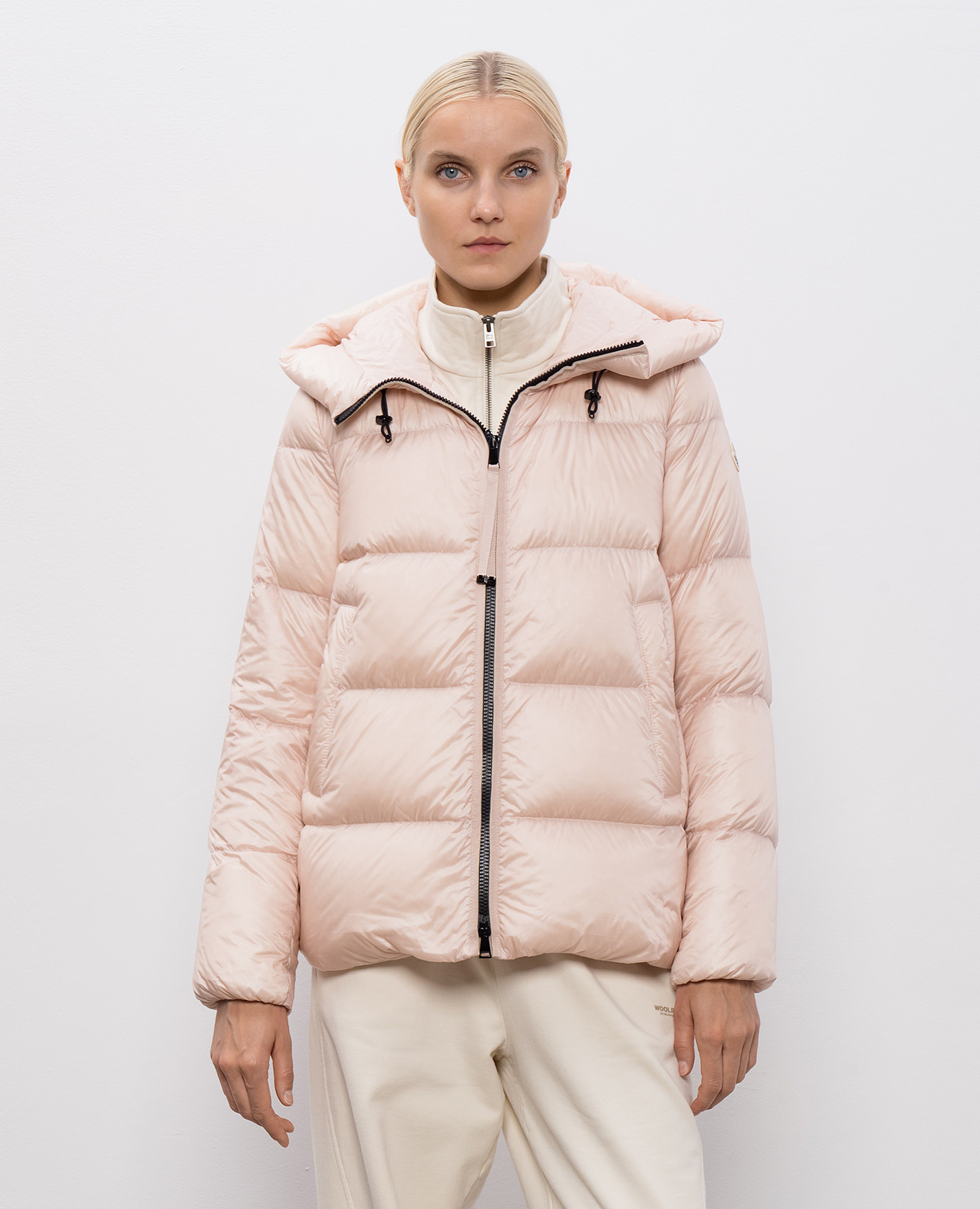 Pink down jacket with logo patch Moncler 3