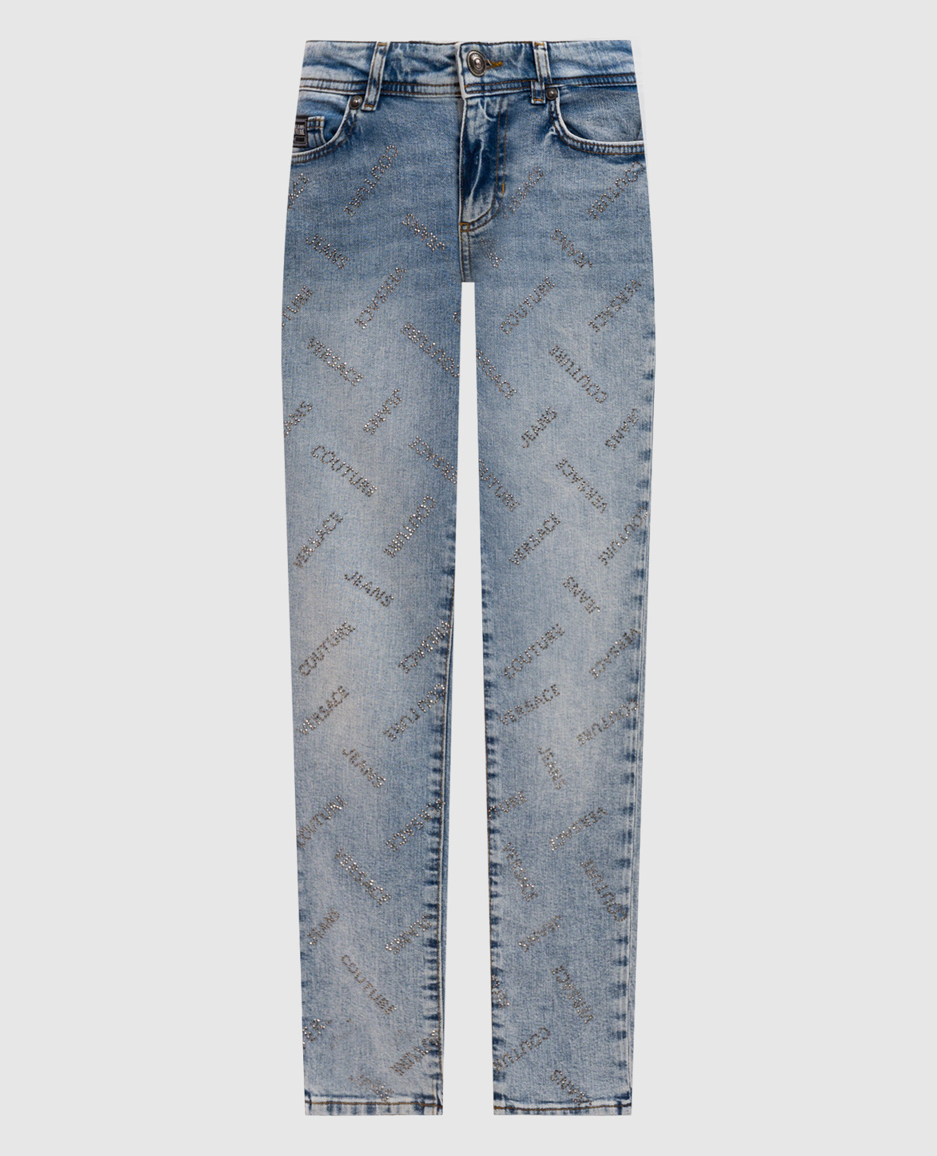 

Blue skinny jeans with crystal logo pattern Versace Jeans Couture, Light blue