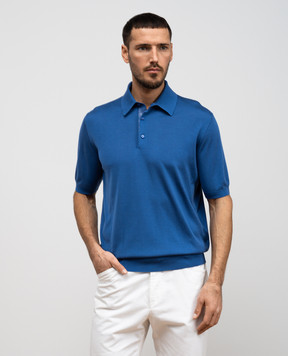 Stefano Ricci Blue silk polo shirt with logo K616006P13F25102