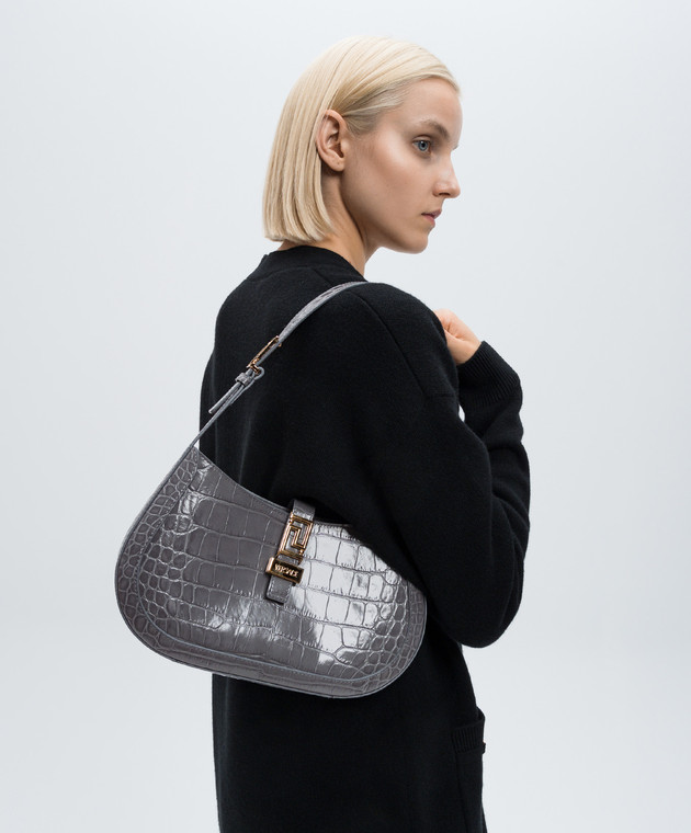 Versace - Greca Goddess logo gray leather hobo bag