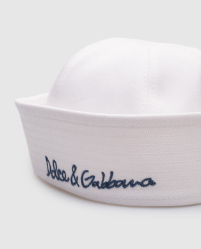 Dolce&Gabbana Children's white panama hat with logo embroidery LB5H53G7O3B