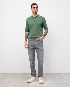 ISAIA Green silk polo shirt with logo emblem MG8262Y0470