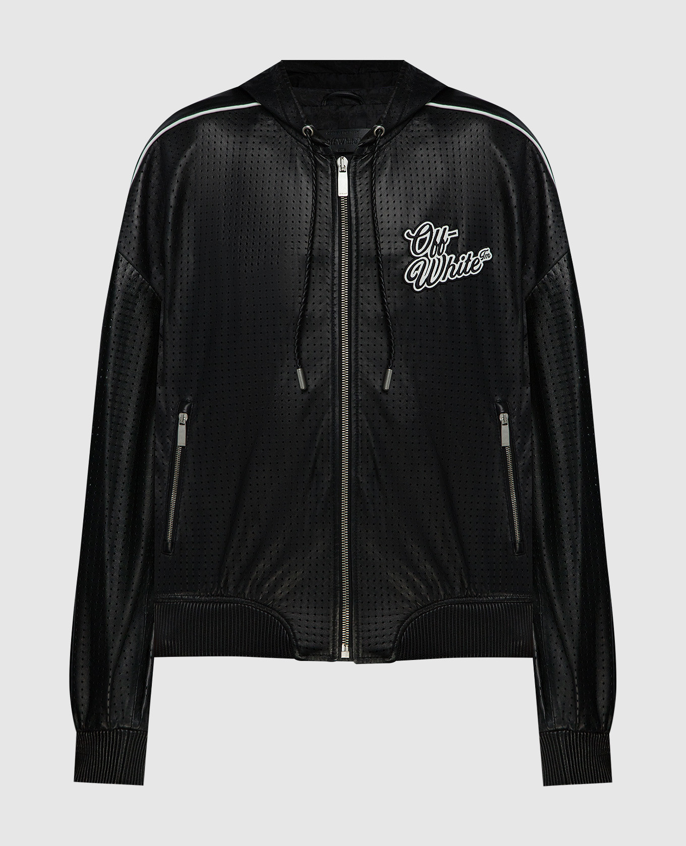 Black leather jacket with logo off-white