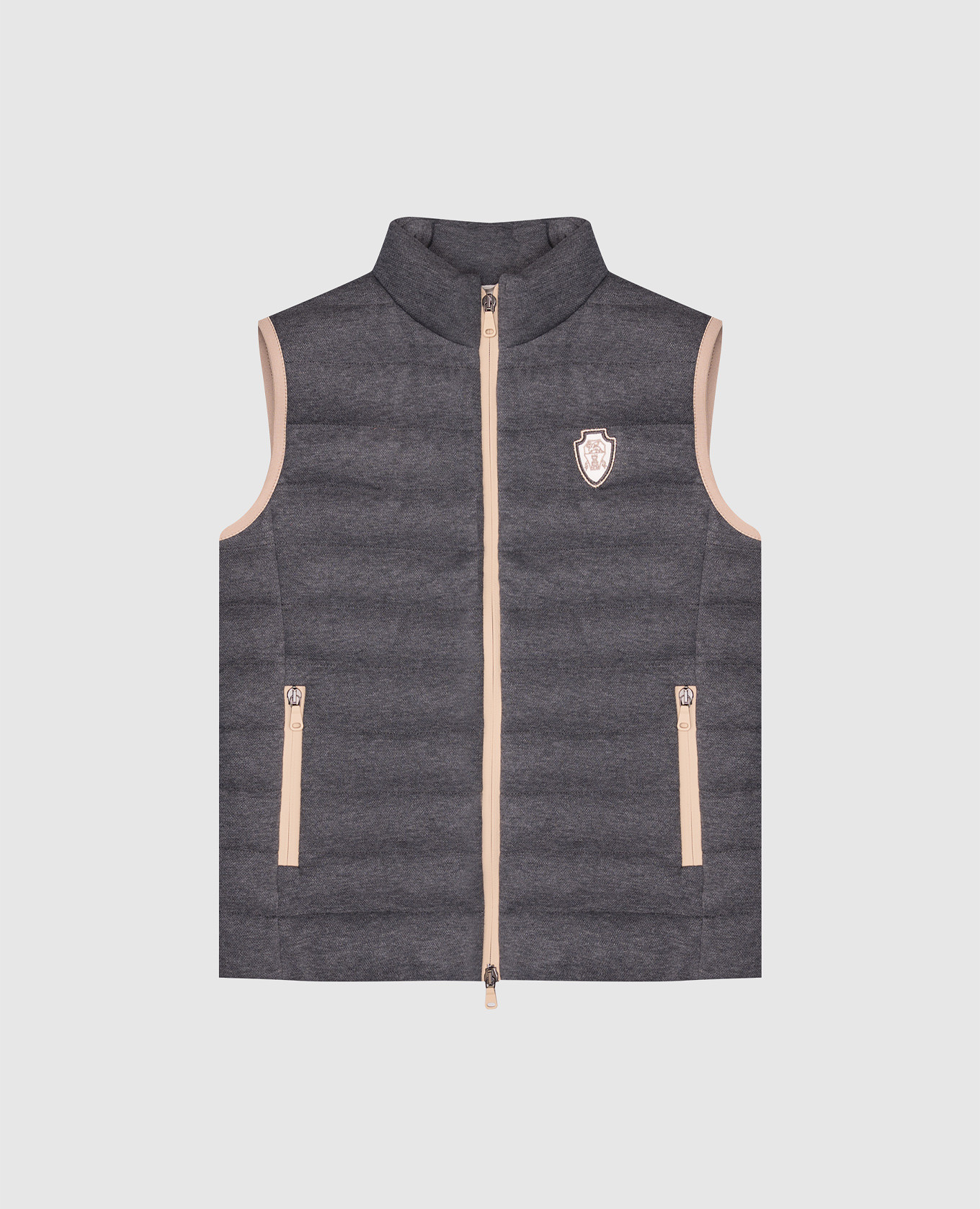 Children&#39;s gray down vest with emblem Brunello Cucinelli