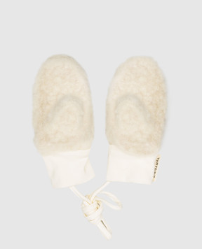 Binibamba Children's white merino wool gloves with logo MITTENS