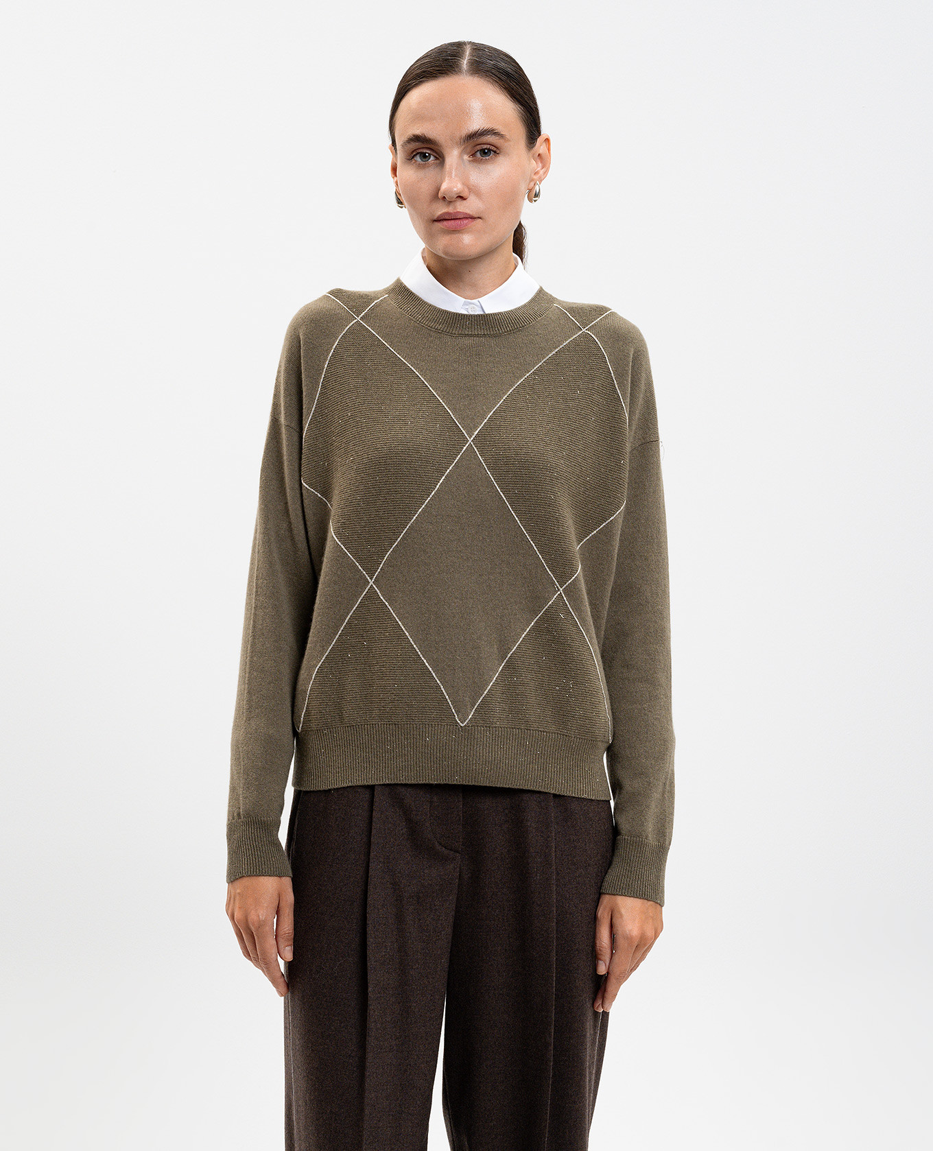 Green wool, silk and cashmere jumper with monil chain Peserico 3