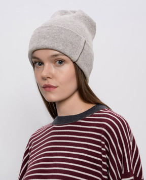 Brunello Cucinelli Grey melange cashmere hat with lapel M12163199
