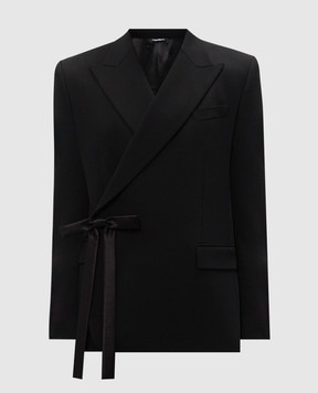 Dolce&Gabbana Black double-breasted wool jacket with a bow G2UK3TFU21E