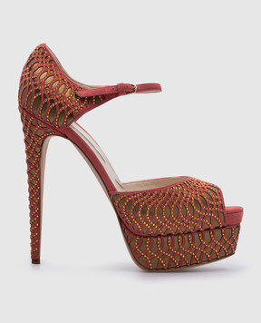 Brian Atwood Pink leather shoes with crystals TRIBECA
